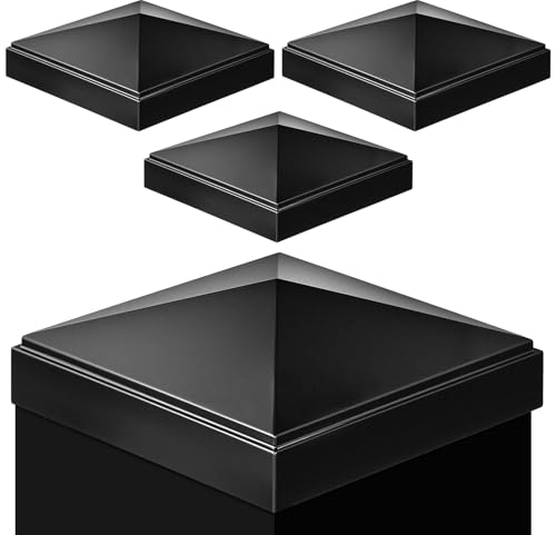 Pelopy Pyramiden-Pfostenkappen aus Aluminium für Echtholz/Metall, Zaunpfosten von Decks oder Korridoren, Briefkasten-Pyramidenabdeckung, 10,2 x 10,2 cm, Schwarz, 4 Stück von Pelopy