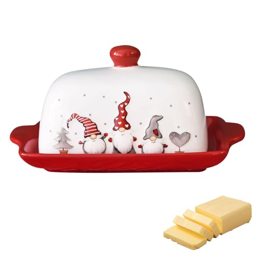 Pemarcy Butterdose Mit Deckel Butterbehälter Porzellan Küchenutensil Spülmaschinenfest Für Weihnachtsgeschirr Und Käseplatten (A) von Pemarcy