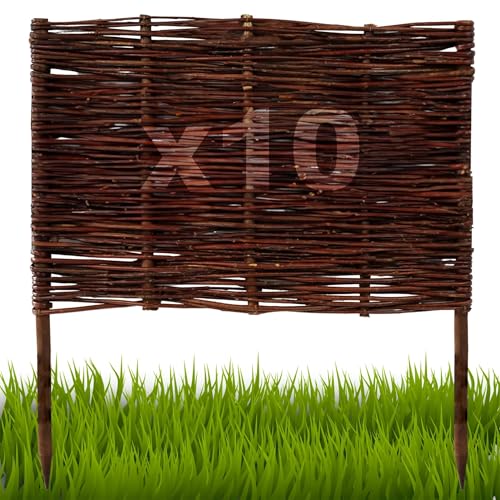 Floranica 10 Stück Beetbegrenzung aus Weide 60 cm x 60 cm Rasenkante aus Weidengeflecht Beeteinfassung Rasenkante Beetzaun Weidenzaun Palisade Abtrennung von Blumenbeetwegen Gartenbeeten von Floranica
