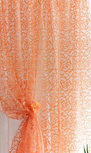 Penati-d Voile Doppelgardine „Rozmarie“ Nr.2 mit Kräuselband und zusätzlichem Tunnelsaum, extra lang 300* 285 (orange) von Penati-d