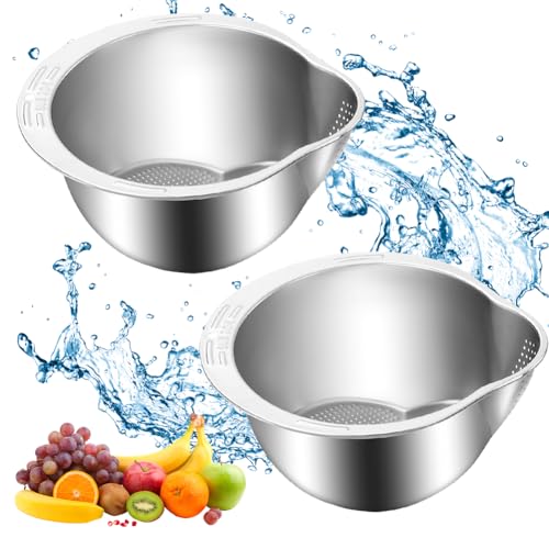 2 Stück Reis Waschschüssel aus Edelstahl, Lebensmittelechtes Sieb Reis mit Ausgießer, Nudelsieb Edelstahl Sieb Küche zum Waschen & Abtropfen von Quinoa, Obst, Gemüse, Getreide 2 Stück Reis Waschschüssel aus Edelstahl, Lebensmittelechtes Sieb Reis mit Ausgießer, Nudelsieb Edelstahl Sieb Küche zum Waschen & Abtropfen von Quinoa, Obst, Gemüse, Getreide von Penbinmall