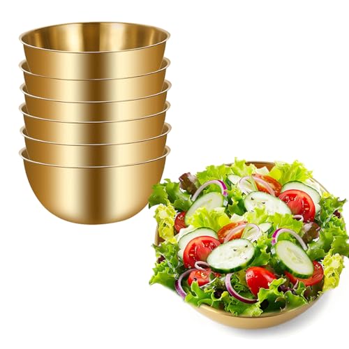Edelstahl Schüssel Set, 6Pcs Ø 17 cm Stapelbar Metall Schüsselset Hochwertige Edelstahlschüsseln Spülmaschinenfest für Salatschüssel Servierschale Snackschale (Gold 6 Stück) von Penbinmall