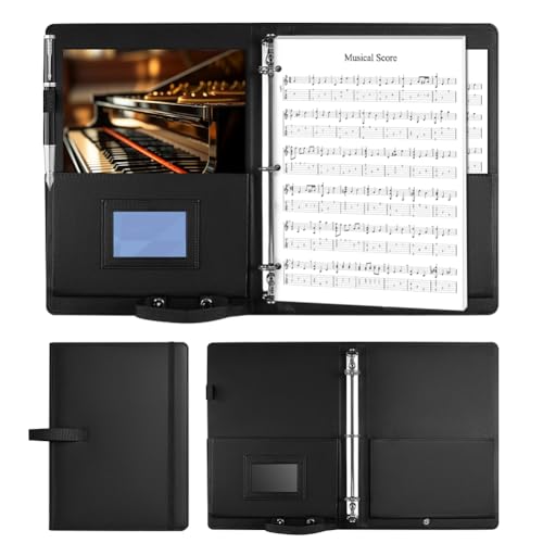 Notenmappe aus Dickem Kunstleder - Groß Notenmappe A4 mit Handgurt, Chormappe für Musiknoten Musikordner mit Innentasche, Wasserdicht Music Folder für Notenblätter Ordner Kunstmappe, Schwarz von Penbinmall