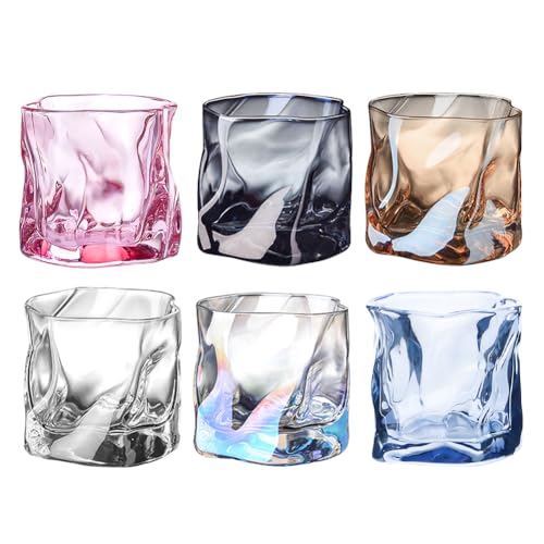 Penbinmall Gläser Set 6 Teilig 200ml - Unregelmäßiges Kristall Whiskeygläser - Trinkgläser Eiskaffeegläser Cocktailgläser Longdrinkgläser Wasser Tee Kaffee Saft - Spülmaschinenfest (6 Farben) von Penbinmall