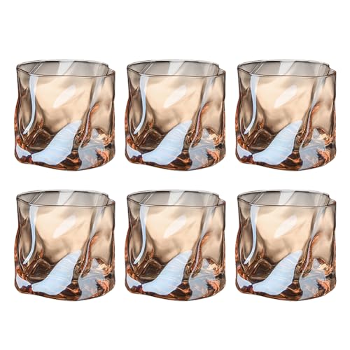 Penbinmall Gläser Set 6 Teilig 200ml - Unregelmäßiges Kristall Whiskeygläser - Trinkgläser Eiskaffeegläser Cocktailgläser Longdrinkgläser Wasser Tee Kaffee Saft - Spülmaschinenfest (Braun) von Penbinmall
