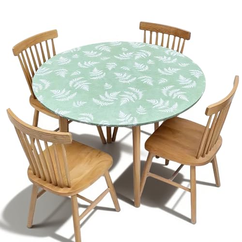 Penbinmall Outdoor Runde Tischdecke mit Gummizug 48in fur Tafelgeschirr Ø 36"(90-110cm) - Elastisch Garten tischdecke mit grünes Blatt von Penbinmall