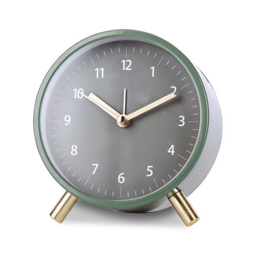 Wecker Analog Ohne Ticken - Metall Wecker mit Nachtlicht,Batteriebetrieben - Modern Vintage Wecker Analog für Schlafzimme, Büro (Grün) von Penbinmall