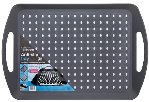 Großes stapelbares Anti-Rutsch-Tablett – BPA-freies, graues PP-Kunststoff-Serviertablett mit griffigen Griffen – Rutschfester Boden und Oberfläche, spülmaschinenfest – 41 x 28,5 cm, ideal für Zuhause von Pendeford Housewares