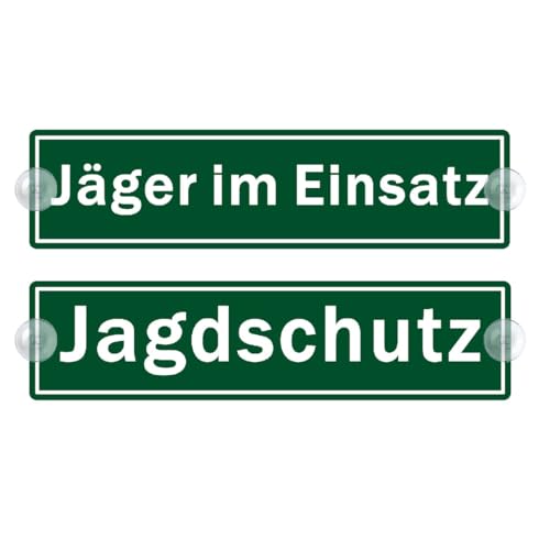 2er Saugnapfschild Set - Jagdschutz Schild für Auto mit Saugnapf - Jäger im Einsatz Autoschild aus Acrylschild - Geschenke für Windschutzscheibe 50x200mm von PengBoy