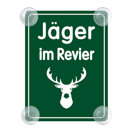 Jäger im Revier Schild für Auto mit 4x Saugnapf - Jagd Saugnapfschild Autoschild Acrylschild für Jäger Windschutzscheibe 90x120mm Jäger im Revier Schild für Auto mit 4x Saugnapf - Jagd Saugnapfschild Autoschild Acrylschild für Jäger Windschutzscheibe 90x120mm von PengBoy