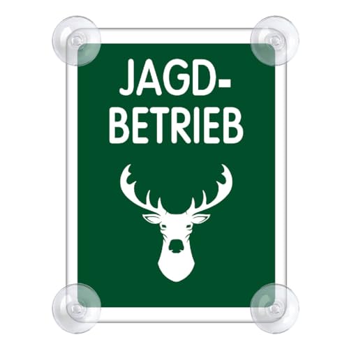 Jagdbetrieb Schild für Auto mit 4x Saugnapf - Jagd Jagen Saugnapfschild aus Acrylschild - Wald Autoschild Geschenke für Jäger Windschutzscheibe 90x120mm von PengBoy