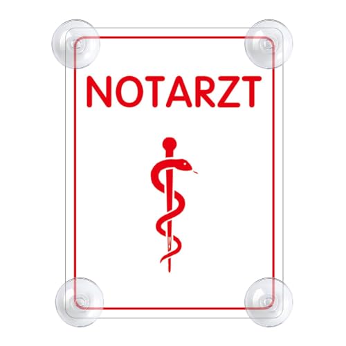 Notarzt Schild für Auto mit 4x Saugnapf - Notarzt Saugnapfschild Autoschild Acrylschild für Windschutzscheibe 90x120mm von PengBoy