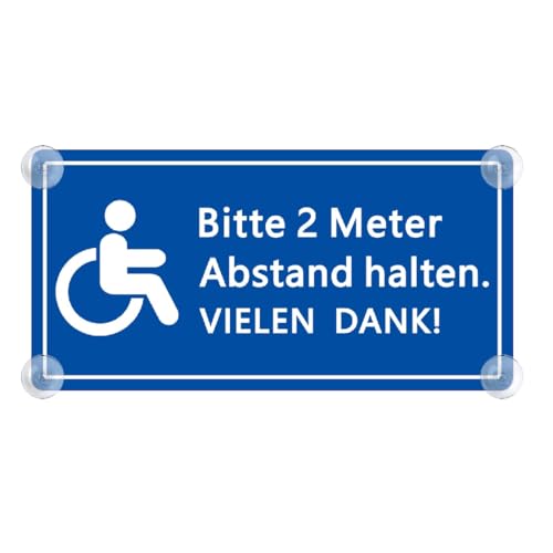 XL Rollstuhl Schild für Auto mit 4x Saugnapf 100x200mm - BITTE 2 METER ABSTAND HALTEN - Rollstuhlfahrer Saugnapfschild aus Acrylschild - Behindertenschild Autoschild Zubehör für Windschutzscheibe von PengBoy