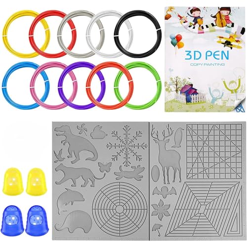 PengGengA 3D Stift Vorlage 3D Druck Stift Zeichenwerkzeug Silikon Matte Schablone Silikonpad 3D Stift PLA Filament 4 Fingerkörbchen 3D Druck Stift Zubehör von PengGengA