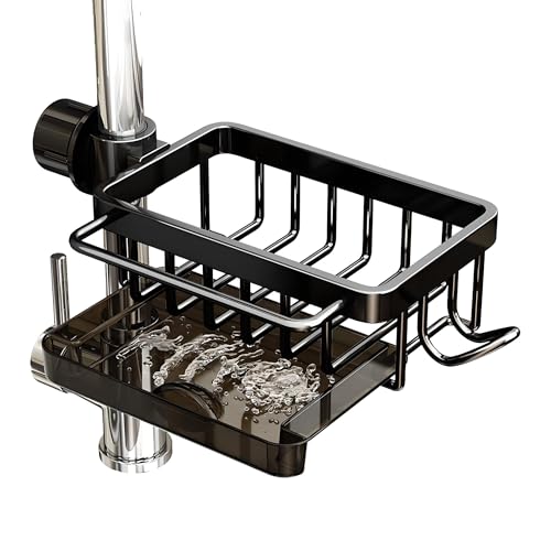 PengGengA Wasserhahn Lagerregal Küchenarmatur Schwammhalter Spülbecken Organizer Hängend Spüllappenhalter mit Abnehmbarer Abtropfschale Wasserhahn Ablauf Rack von PengGengA