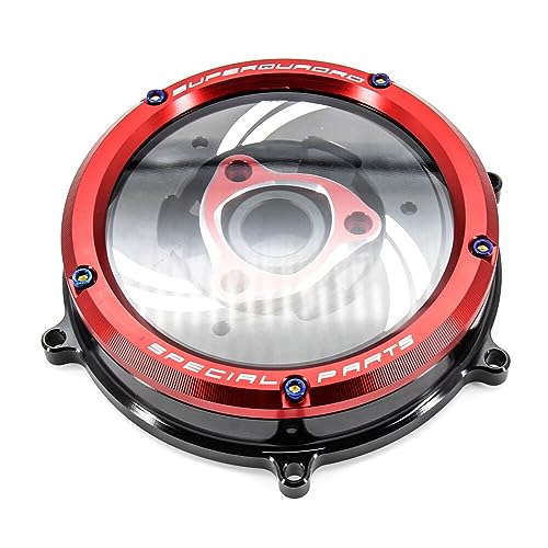 Motorräder Motorschut Für Ducati Panigale 959 1199 1299 Transparenter Kupplungsdeckel Und Federhalter, Modisches Motorrad-Motorzubehör Kurbelgehäuse Kupplungsdeckel (Color : Red) von PengHuas