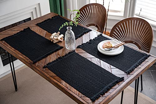 Pengcen Rechteckige Tischsets, Baumwoll-Leinen-Stoff, Tischsets, schwarzes Webmuster, Dekoration für Wohnzimmer und Esstisch, 30 x 50 cm, 4 Stück von Pengcen