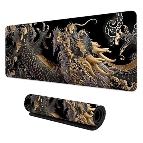 Chinesischer Drache Mauspad Tastatur Mousepad XXL Große Mausmatten Spiel Gaming Zubehör Büro Computer PC Gamer Laptop Schreibtischunterlage(Dragon-4,400x800x3mm) von Pengchang