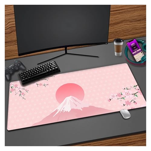 Pink Sakura Süßes Mauspad Gaming Kirschblüten Mousepad XXL Kawaii Tastaturmatte Matte rutschfeste Laptop Fuji Schreibtischmatten(11,300x700x2mm) von Pengchang