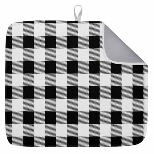 Abtropfmatte, schwarz, kariert, für Küche, Theke, Bauernhaus-Stil, saugfähige Mikrofaser, schnell trocknende Matten, Geschirrabtropfer, Heimdekoration, 45,7 x 61 cm von Pengeelia