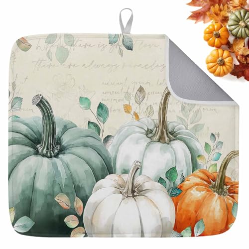Abtropfmatte für den Herbst, Salbeigrün, Kürbis, Erntedankfest, Trocknungsmatte für Küchentheke, Eukalyptusblätter, Retro, saugfähig, Mikrofaser, schnell trocknend, Herbstgeschirr, Abtropfgestell von Pengeelia