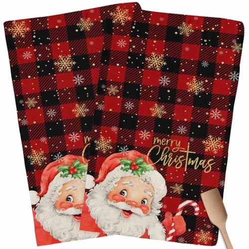 Pengeelia Weihnachtliche Küchentücher, Weihnachtsmann, Weihnachtshandtücher für Badezimmer, saugfähig, schnell trocknend, Mikrofaser, Geschirrtuch, Set mit 2 Schneeflocken, Rot / Schwarz, kariert Pengeelia Weihnachtliche Küchentücher, Weihnachtsmann, Weihnachtshandtücher für Badezimmer, saugfähig, schnell trocknend, Mikrofaser, Geschirrtuch, Set mit 2 Schneeflocken, Rot / Schwarz, kariert von Pengeelia