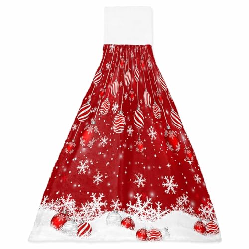 Pengeelia Weihnachtliche Küchentücher mit Aufhängeschlaufe, Weihnachtskugel, Handtücher für Badezimmer, saugfähig, schnell trocknend, Mikrofaser-Geschirrtuch, Schneeflocke, rot, saisonale Dekorationen von Pengeelia