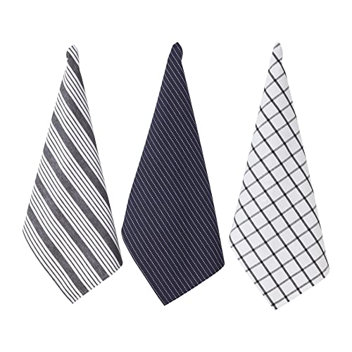 Penguin Home Geschirrtücher aus 100% Baumwolle, umweltfreundlich, nachhaltig, stilvoll mit verschiedenen Mustern, Größe – 50 x 70 cm, Farbe – Weiß & Anthrazit, 3 Stück von Penguin Home