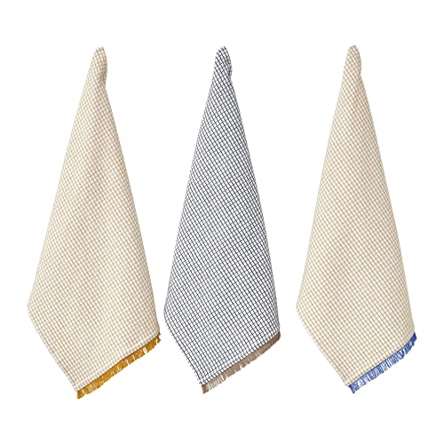 Penguin Home Küchentücher, 100% Baumwolle, umweltfreundlich, nachhaltig, stilvoll mit verschiedenen Mustern, Größe – 50 x 70 cm, Farbe – Weiß & Ocker Geschirrtücher, 3 Stück von Penguin Home