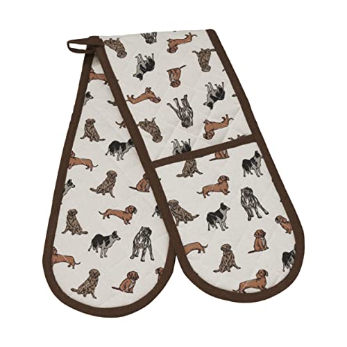 Penguin Home® Doppelte Ofenhandschuhe | Ofenhandschuhe | Hitzebeständig | Recycelte Baumwolle | Umweltfreundlich | Nachhaltig | 400 g/m² Polywatte | Farbe: Grau, Braun und Senf | Größe: 18 x 90 cm | von Penguin Home