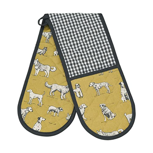 Penguin Home® Doppelte Ofenhandschuhe | Ofenhandschuhe | Hitzebeständig | Recycelte Baumwolle | Umweltfreundlich | Nachhaltig | 400 g/m² Polywatte | Farbe: Senf, Grau und Schwarz | Größe: 18 x 90 cm | von Penguin Home