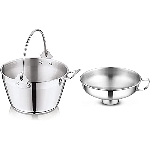 Penguin Home® Maslin-Pfanne mit 14 cm breitem Hals, Marmeladentrichter, Edelstahl-Topf mit Stahl-Trichter zum Einkochen, Kombi-Maslin-Pfanne und Marmeladentrichter mit seitlichem Griff, 5 l von Penguin Home