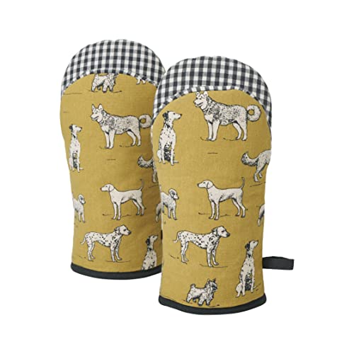 Penguin Home Ofenhandschuhe, Ofenhandschuhe, hitzebeständig, recycelte Baumwolle, umweltfreundlich, nachhaltig, 400 g/m² Poly-Watte, Farbe: Senf, Grau und Schwarz, Größe: 18 x 32 cm von Penguin Home