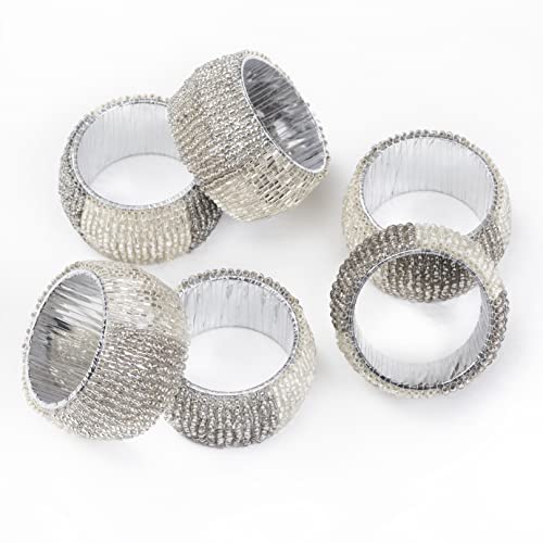 Penguin Home Serviettenringe mit Perlen im Blumenstil, Perlen auf Eisengitter, Rosa und Koralle, Serviettenhalter für Esszimmer, Hochzeit, Party, Tischdekoration, Größe: 10,5 x 10,5 x 6,5 cm, 6 Stück von Penguin Home