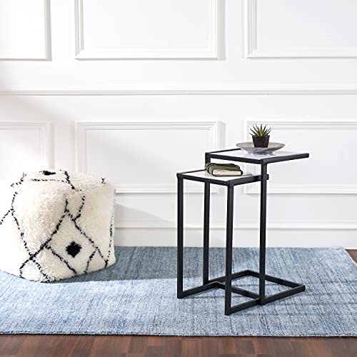Penguin Home® Side Table Set of 2 Beistelltisch 2er Set, Marmor, Weiß und Schwarz – C-Form, 35.5x30.5x63.5cm & 30.5x25.5x56cm von Penguin Home
