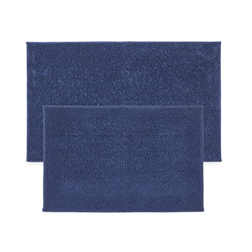 Penguin Home® Anti-Rutsch-Mikrofaser-Plüsch, getuftet, ultraweiche Badematte, 2er-Set, Blaue Farbe,für Duschen, Wannen und Badezimmerböden, Größe S – 43 x 61 cm/Groß – 51 x 86 cm,Marineblau| von Penguin Home