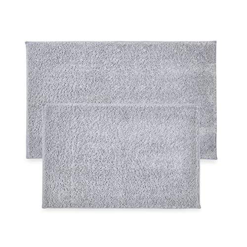 Penguin Home rutschfeste Mikrofaser Plüsch getuftete ultraweiche Badematte 2er Set graue saugfähig mit Latexrückseite für Duschen,1400GSM Größe Klein - 43x61cm/Groß-51x86cm von Penguin Home