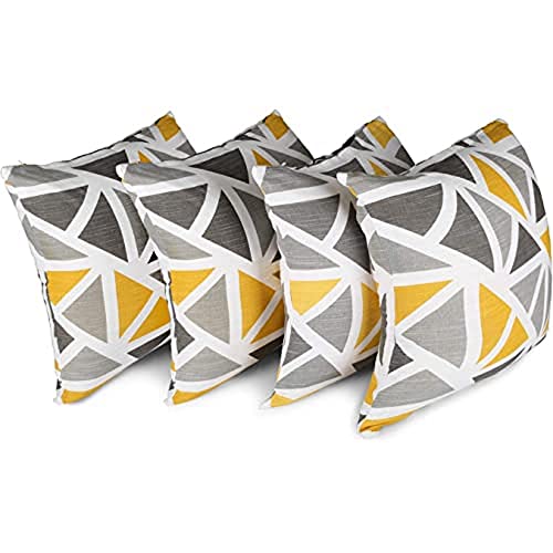 Penguin Home 100% Baumwolle Dekorative doppelseitige quadratische Polster Abdeckung mit unsichtbarem Reißverschluss 4-Teiliges Set, 45 cm Länge x 45 cm Weite, Grau/Gelb Penguin Home 100% Baumwolle Dekorative doppelseitige quadratische Polster Abdeckung mit unsichtbarem Reißverschluss 4-Teiliges Set, 45 cm Länge x 45 cm Weite, Grau/Gelb von Penguin Home