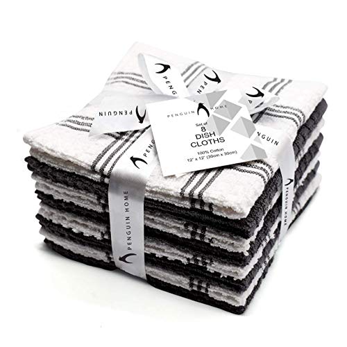 Penguin Home 100% Baumwolle Dish Tücher 8-Teiliges Set, Grau, 3731, 8er-Set von Penguin Home