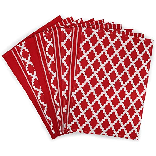 Penguin Home® -100% Cotton Tea Towel Set of 10-Soft-Durable-Stylish Red Design with Multiple Patterns-Machine Washable-65 x 45cm,Pack of 10 von Penguin Home