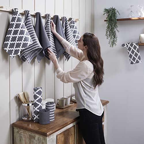Penguin Home® -100% Cotton Tea Towel Set of 10-Soft-Durable-Stylish Grey Design with Multiple Patterns-Machine Washable-65 x 45cm, Pack of 10 von Penguin Home