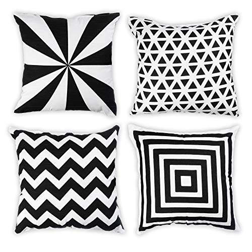 Penguin Home 4Er - Pack Dekorative Quadratische Kissen Aus Baumwolle, Luxuriöse, Stilvolle Für Wohnzimmer, Sofa, Schlafzimmer, Mit Unsichtbarem Reißverschluss, 45X45 cm (18"), Weiß/Schwarz -Mischen von Penguin Home