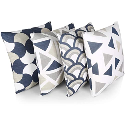Penguin Home 4Er - Pack Dekorative Quadratische Kissen Aus Baumwolle, Luxuriöse, Stilvolle Für Wohnzimmer,Sofa,Schlafzimmer, Mit Unsichtbarem Reißverschluss, 45X45 cm (18" Inches), Marine/Weiß/Grau von Penguin Home