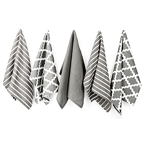 Penguin Home Premium-Geschirrtuch aus 100% Reiner Baumwolle für die Küche, Set mit 5 Küchentüchern, weiche und langlebige Küchentücher, Handtuch-Set, maschinenwaschbar, 65 x 45 cm, Farbe – Grau von Penguin Home