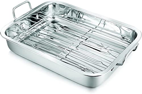 Penguin Home® Bräter Mit Herausnehmbarem (Grill-) Rack | Edelstahl-Bräter Mit Griffen | Ofen- Und Spülmaschinenfestes Backblech | Bereiten Sie Ihren Lieben Den Perfekten Braten Zu - Groß 37 X 28 Cm von Penguin Home