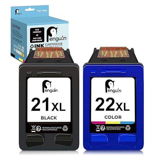 Penguin 21 XL 22 XL Druckerpatronen für HP 21XL 22XL für Deskjet 3910 3930 F4190 PSC 1400 1415 OfficeJet 4310 4350 5610 FAX 1250(1 Schwarz 1 Farbe) Wiederaufbereitete Patronen von Penguin