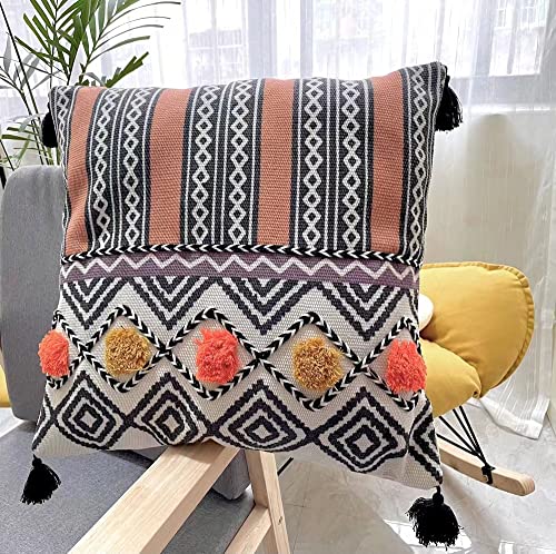 1 Stück Kissenbezüge Boho Kissenbezug Leinen Sofakissen Ethno Kissenhülle mit Quasten 45x45 cm, Makramee Zierkissenbezug Sofa Zierkissen Bunt, Dekokissen kissenbezüge für Wohnzimmer Schlafzimmer (C) von Penguins Q