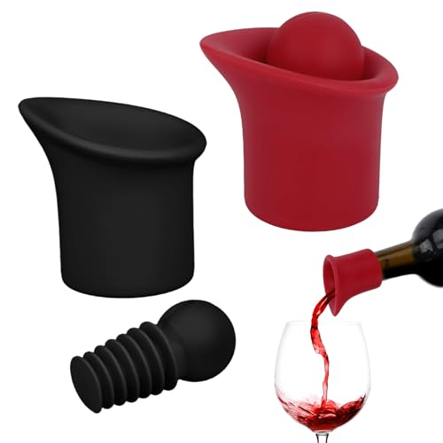 2 Set 2-In-1-Weinflaschenverschlüsse und -Ausgießer Silikon, Weinkonservierer Champagnerverschlüsse mit Vakuum Wiederverwendbar Leicht Reinigen Zubehör Zuhause Bar Restaurant(Schwarz, Rot) von Penitue