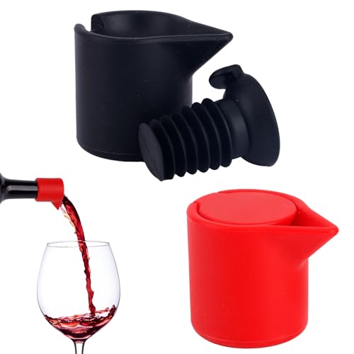 2er-Set 2-in-1-Weinflaschenverschlüsse und -Ausgießer aus Silikon, Verbessert Champagner-Konservierer und-Ausgießer Wiederverwendbar und Leicht zu Reinigen Wohnaccessoires (Schwarz, Rot) von Penitue