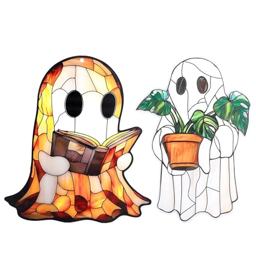 2stk Süße Geister Dekorationen zum Aufhängen, Halloween Ornament aus Acryl zum Aufhängen Fenster Lustige Wandkunst mit Geister und Pflanzenmotiv für Zuhause Garten und Außenbereich (Buch, Pflanze) 2stk Süße Geister Dekorationen zum Aufhängen, Halloween Ornament aus Acryl zum Aufhängen Fenster Lustige Wandkunst mit Geister und Pflanzenmotiv für Zuhause Garten und Außenbereich (Buch, Pflanze) von Penitue